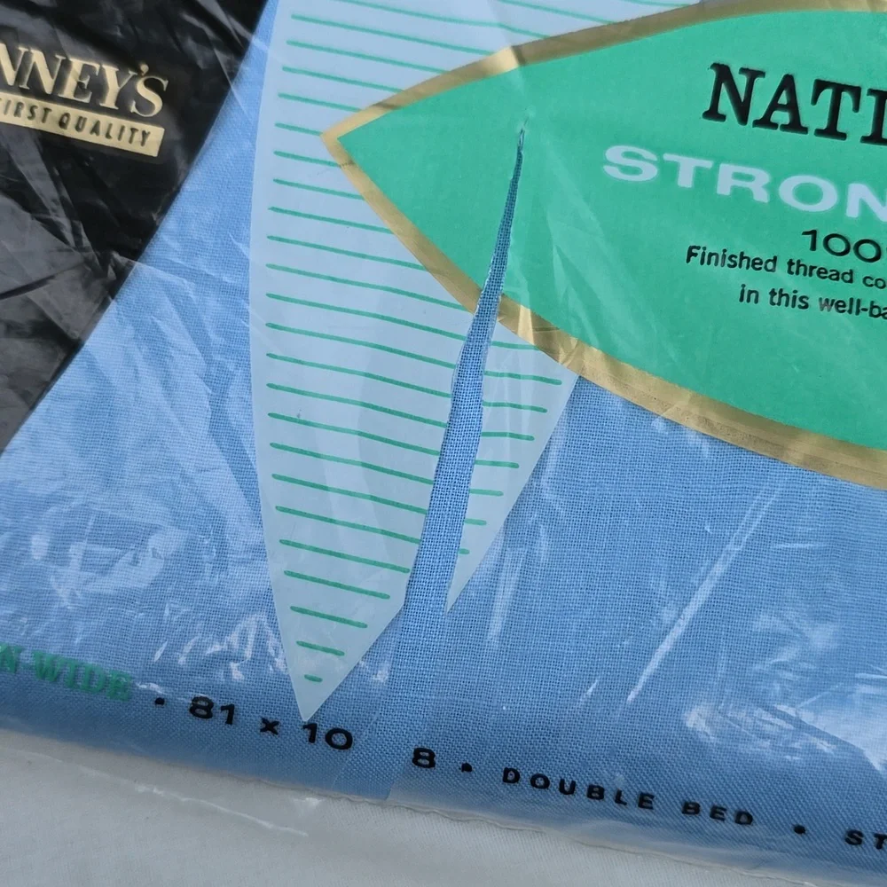 Vintage Penneys Nation Wide 100% Cotton Strong Muslin Flat Sheet Blue Double Bed